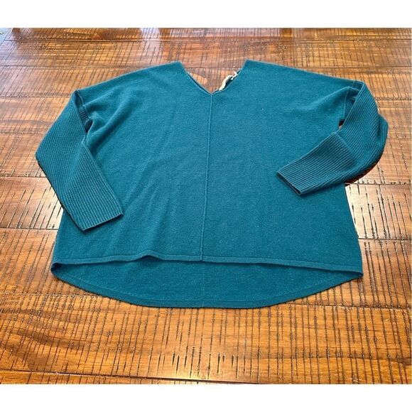 Soft Surroundings Etta teal blue green cashmere sweater S v-neck - Picture 2 of 8